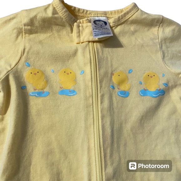 Gerber Yellow Ducks Ducky Zip Up Footie 0-3 Months One Piece Pajamas Baby Infant - Picture 4 of 4